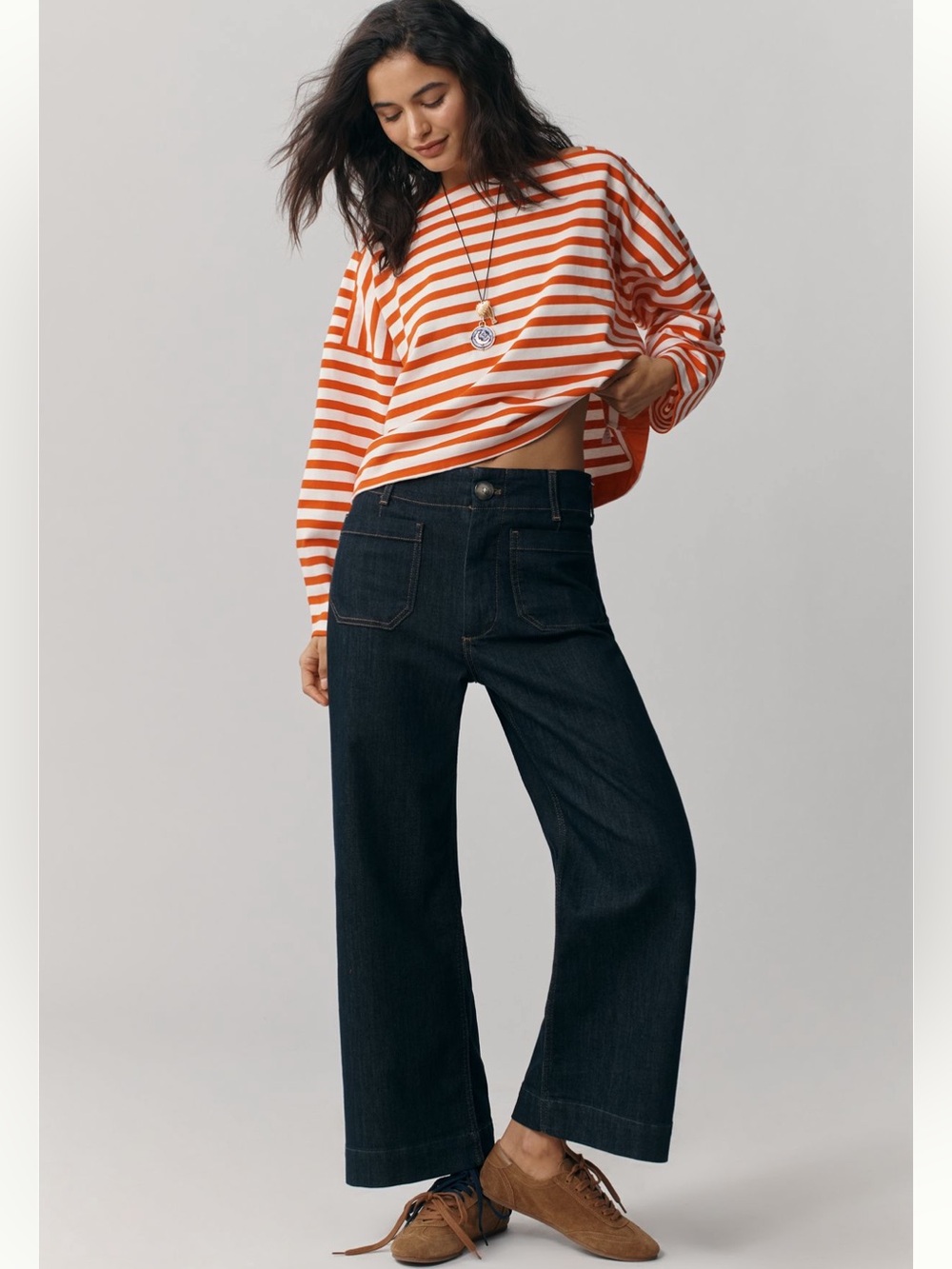 Maeve The Colette Wide-Leg Dark Indigo Cropped Jeans
